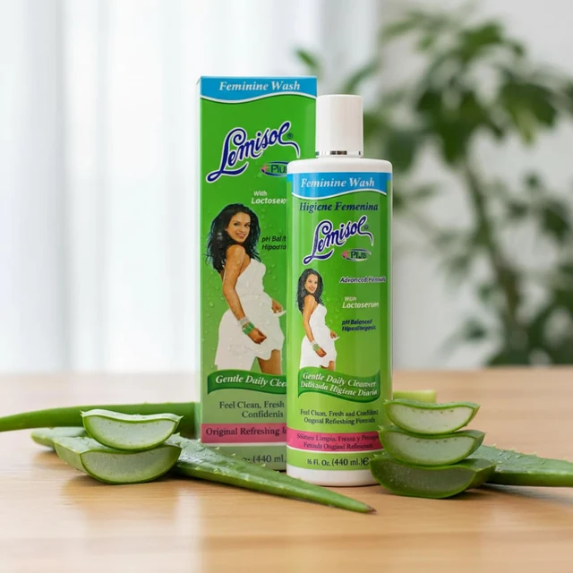 Lemisol Plus bottle and carton beside aloe leaves